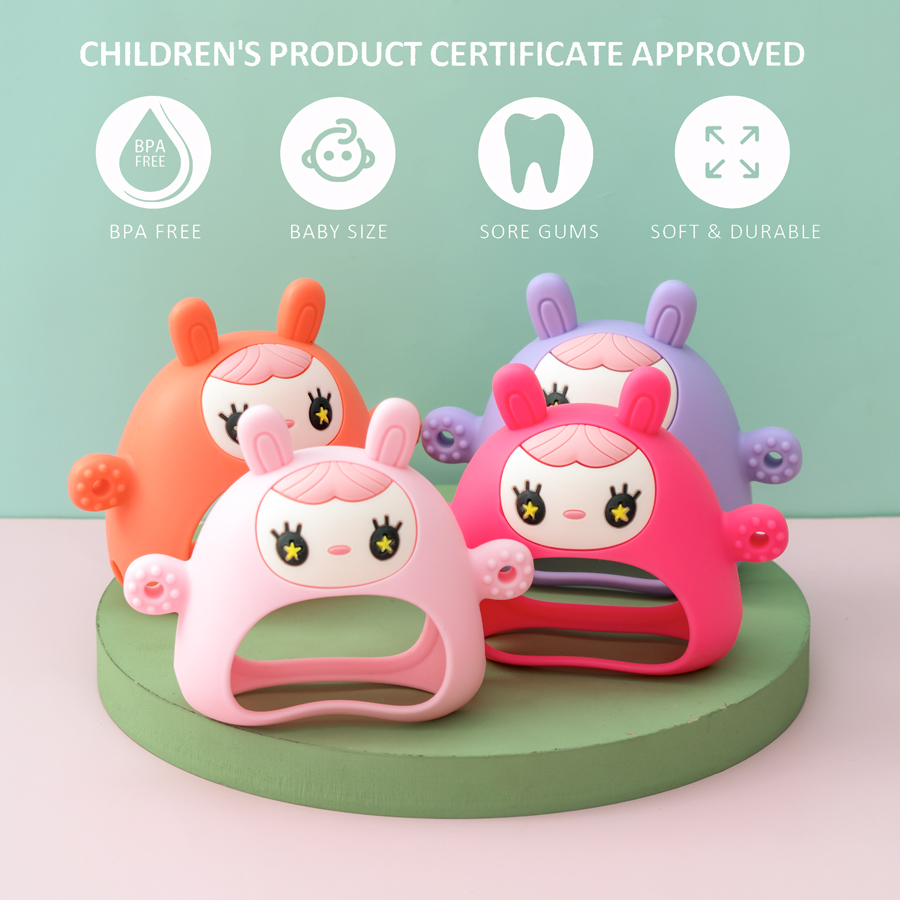 Mordedor de silicone sem BPA p - Teething Mitten Baby avaliação e preço